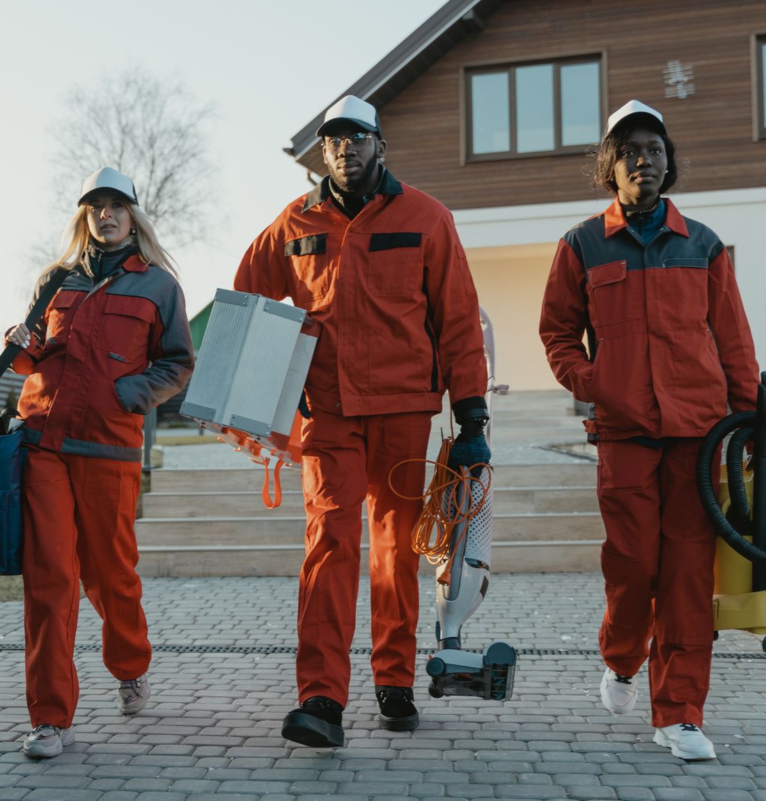 PureShine cleaning crew walking up to a home with their equipment